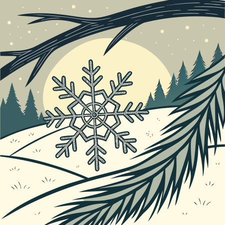 Winter landscape with snowflakes. Vector illustration in retro style.のイラスト素材