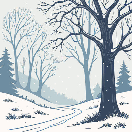 Winter landscape with trees and snowflakes. EPS 10 vector file includedのイラスト素材