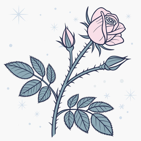 Rose flower with snowflakes on a white background. Vector illustration.のイラスト素材