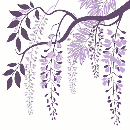 Wisteria branch with flowers and leaves. Floral background.のイラスト素材