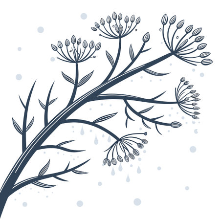 Vector hand drawn floral background. Branches with seeds and water drops.のイラスト素材