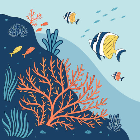 Coral reef and fish. Underwater world. Vector illustration.のイラスト素材