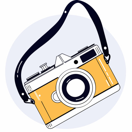 Retro camera isolated on white background. Vector illustration in flat style.のイラスト素材