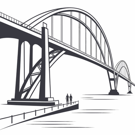 Geometric abstract illustration featuring minimalist arc bridges with architectural elements, rendered in a clean, modern style.のイラスト素材