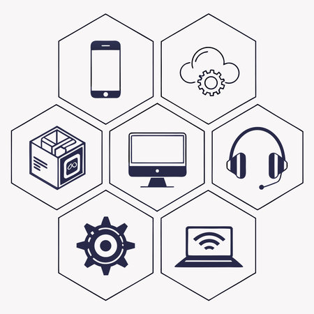 Six sleek and modern icons representing various aspects of technology. Ideal for websites, apps, and...