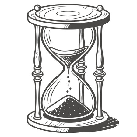 A classic hourglass illustration with falling sand inside, symbolizing the passage of time and patience.のイラスト素材