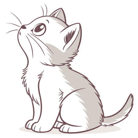 A lovable little kitten sitting calmly, illustrated in a soft and warm style, suitable for children's books or pet branding.のイラスト素材