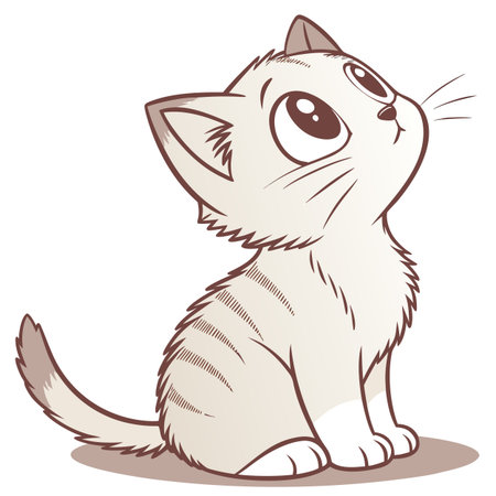 A sweet and gentle depiction of a young kitten sitting down, featuring soft lines and a calm expression for a friendly mood.のイラスト素材