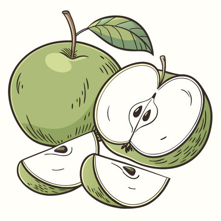 Clean and vibrant illustration of a pile of green apples, highlighting freshness, health, and organic produce.のイラスト素材