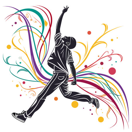 A dynamic and colorful abstract paint splash illustration representing energy, creativity, and motion.のイラスト素材