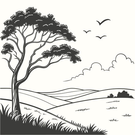 Clean and modern line art representing a peaceful horizon, suitable for background elements and minimalist designs.のイラスト素材