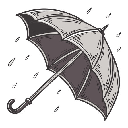 Detailed vector graphic of a folded portable umbrella, isolated on white, symbolizing preparation for rainy weather and outdoor protection.のイラスト素材