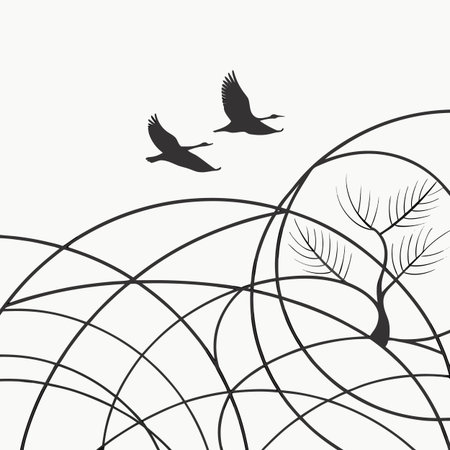 This abstract minimalist design features clean lines on a white background, offering a versatile and elegant vector graphic element.のイラスト素材