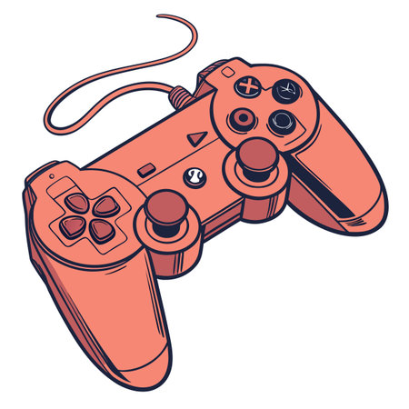 A sleek, minimalist vector representation of a modern game controller with buttons and joysticks on...