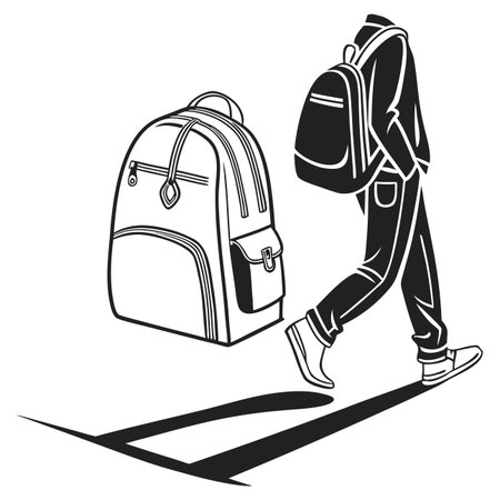 This minimalist backpack vector illustration is presented from the front view on a simple white background, perfect for clean graphic applications.のイラスト素材