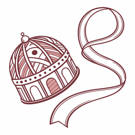 A detailed vector graphic of a glossy, curled gift ribbon with a realistic reflective texture on a white background.のイラスト素材