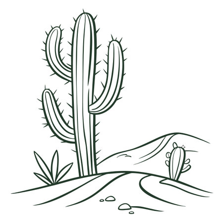 A charming hand-drawn cactus plant sketch with clean lines, perfect for summer graphics, branding, and decorative botanical patterns.のイラスト素材