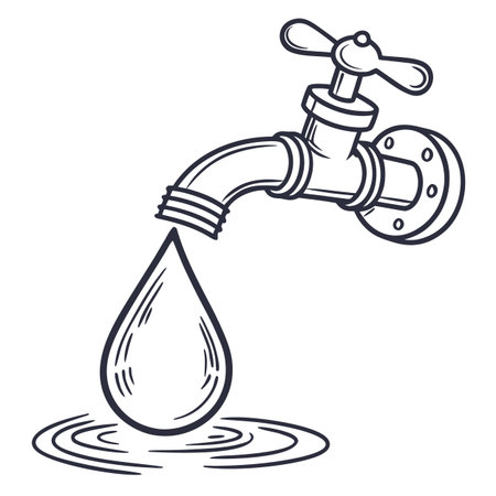 A clear and simple line art illustration of a water droplet, presented as a versatile symbol on a white background for hydration and freshness themes.のイラスト素材