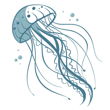 An ethereal vector illustration of a jellyfish, showcasing its translucent qualities against a white background. Evokes the mystery and beauty of the ocean.のイラスト素材