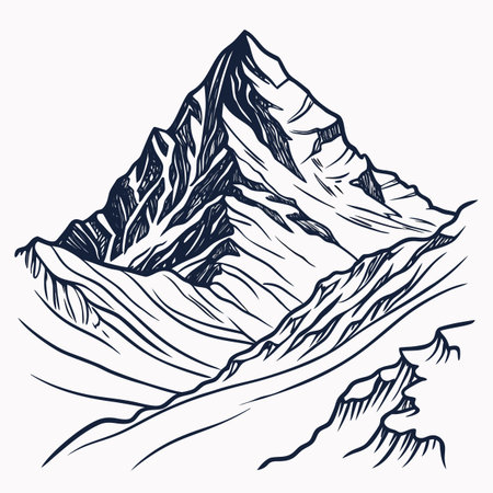 A clean line art illustration of a single mountain peak, presented as a minimalist icon on a white background. Perfect for symbolizing goals, challenges, or natural beauty.のイラスト素材