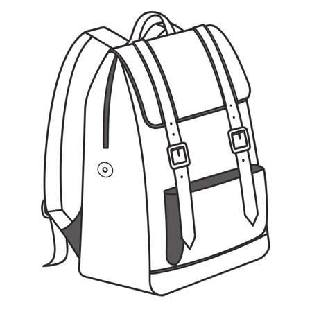 A minimalist backpack design shown from the front view on a clean white background, ideal for e-commerce and modern branding.のイラスト素材