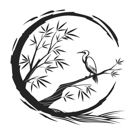 A serene minimalist Zen circle, or Enso, created with a traditional brush stroke style on a crisp white background, symbolizing completeness.のイラスト素材