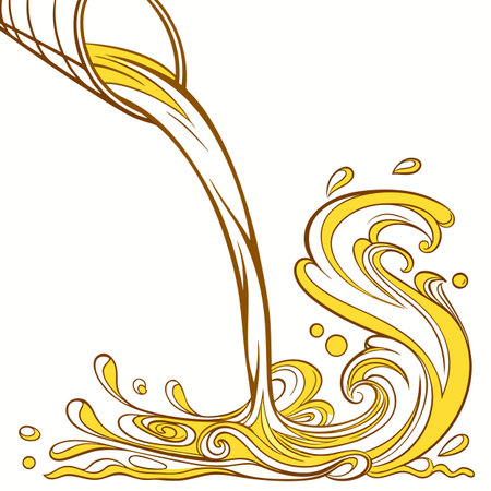 Capturing fluid motion, this abstract design features a dynamic swirl of liquid gold with a rich metallic finish on a white background.のイラスト素材