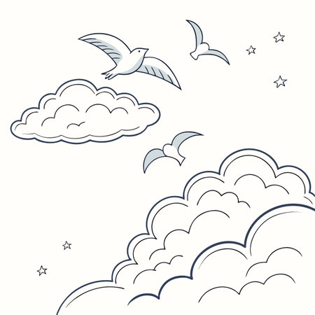 A serene and fluffy cloud illustration featuring soft, wispy edges, evoking a sense of calm and peacefulness against a white sky.のイラスト素材