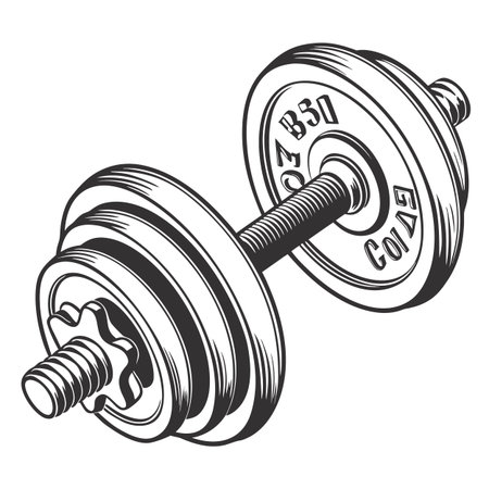 3D-style vector render of a fitness dumbbell for weight training, bodybuilding, and strength exercise concepts.のイラスト素材