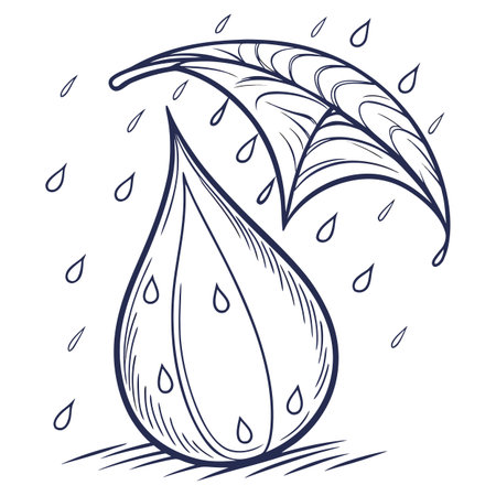 Stylized hand-drawn water drop sketch on white, versatile for hygiene branding, weather apps, and minimalist nature-inspired illustrations.のイラスト素材
