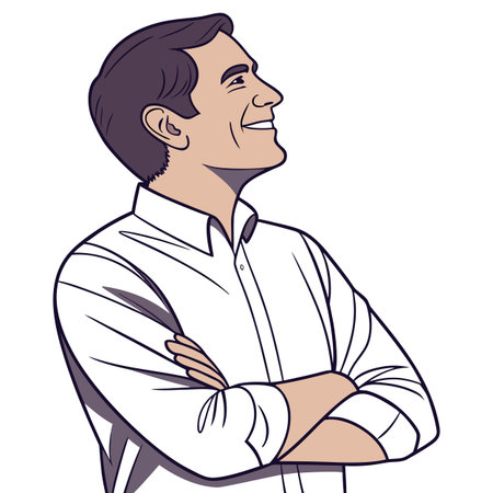 Vector illustration of a proud and happy man posing with arms folded, isolated on a white...