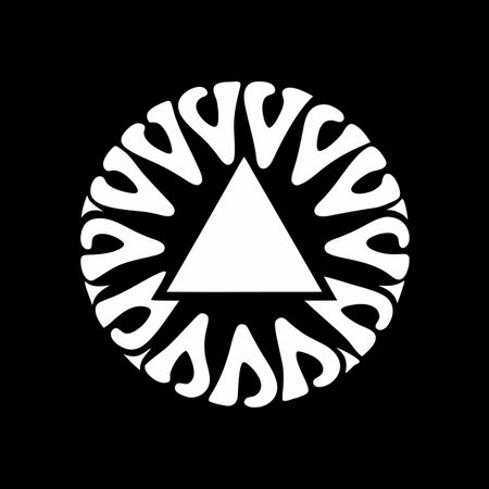 A modern, bold, and abstract circular  featuring a stylized flame within a triangle, perfect for...