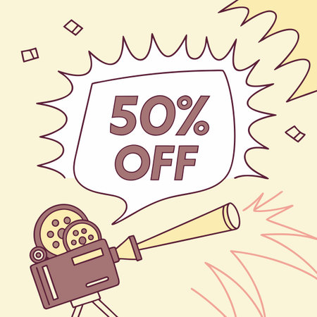 Dynamic animated video graphic with bold text highlighting a significant 50% off sale offer, ideal...