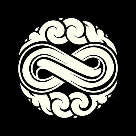 A clean, minimal circular  showcasing an abstract infinity symbol, conveying concepts of eternity,...