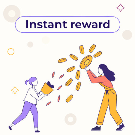 A vibrant animated video depicting an instant reward offer, featuring a joyful coin splash animation...