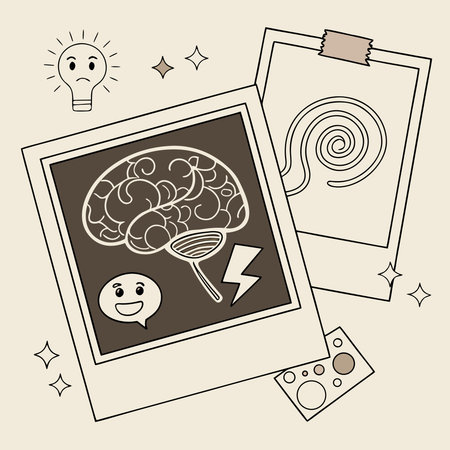 A thought-provoking vector collage centered on psychology, depicting the brain, thought processes,...