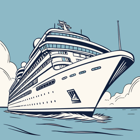 A clean and modern vector illustration of a large cruise ship, perfect for travel or maritime themes.のイラスト素材