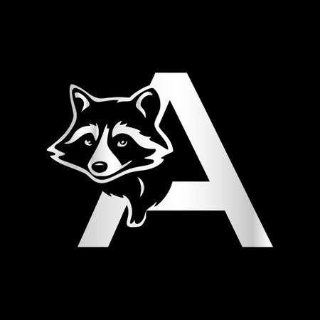 Letter A logo with Raccoon head on black background. Vector illustration.のイラスト素材