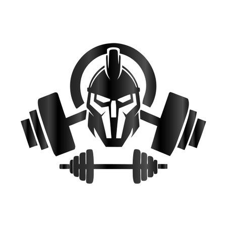 Spartan helmet with dumbbells on white background. Vector illustration.のイラスト素材