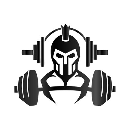 Warrior head with dumbbells. Vector illustration on white background.のイラスト素材
