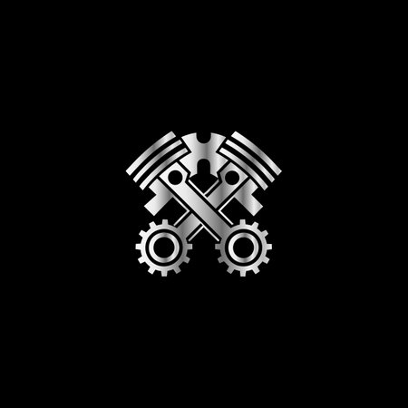 Piston and gear logo design vector template. Engine pistons icon.のイラスト素材
