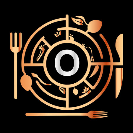 Fork, spoon and plate with letter O. Vector illustration.のイラスト素材