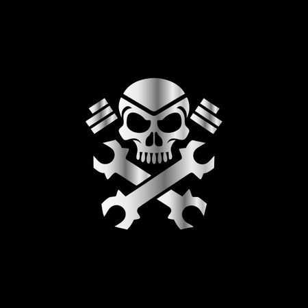 Skull and Crossed Wrenches Icon. Vector illustration on black background.のイラスト素材