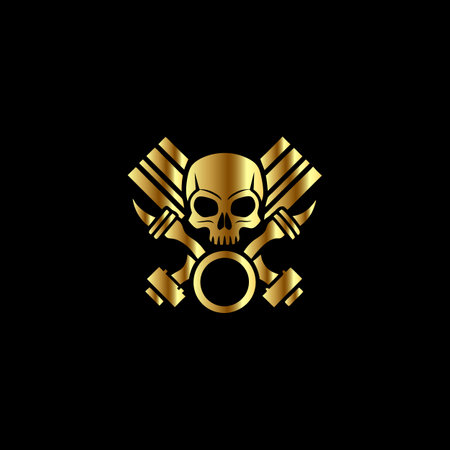 Skull and pistons logo. Vector illustration on a black background.のイラスト素材
