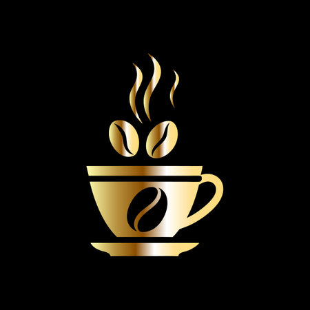 Coffee cup icon. Golden color on the black background.のイラスト素材