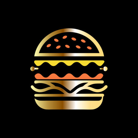 Hamburger icon. Fast food symbol. Vector illustration on black background.のイラスト素材