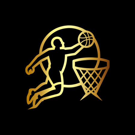 Basketball player. Golden silhouette on black background. Vector illustration.のイラスト素材