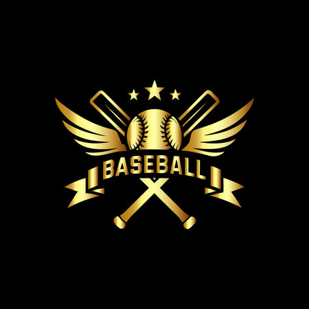 Baseball emblem with crossed bats and ball. Vector illustration on black background.のイラスト素材