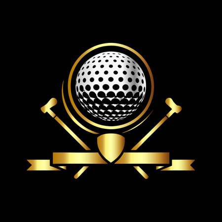 Golf club emblem with golf ball and ribbon. Vector illustration.のイラスト素材