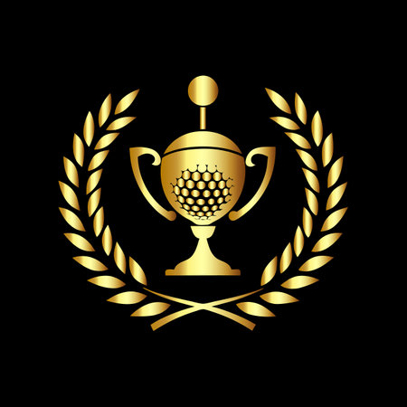 Golf gold laurel wreath. Laurel wreath with golf ball.のイラスト素材